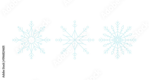 Delicate snowflakes 2D cartoon objects set. Intricate geometric snow flakes. Winter symbol. Cold season. Ice crystals isolated elements flat vector clip arts on white. Spot illustrations collection