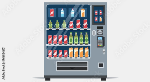 Flat Vector Illustration of a Modern Vending Machine with Assorted Drinks