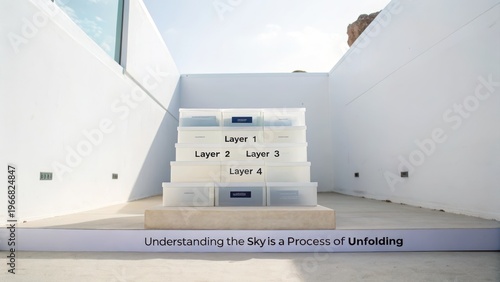 Four Stacked Clear Storage Boxes with Layer Labels