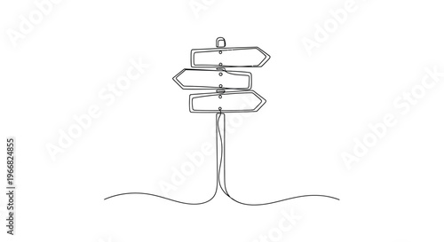 Directional signpost with three blank arrows, one line drawing