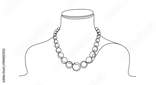 Pearl necklace on mannequin, minimalist line art illustration