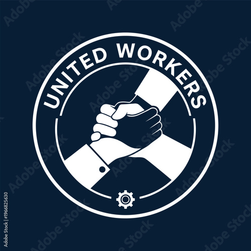 Handshake logo design symbolizing unity and teamwork in a circular emblem