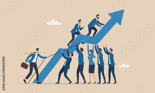 Teamwork meeting teams together and women office workers help and support to pull rising up