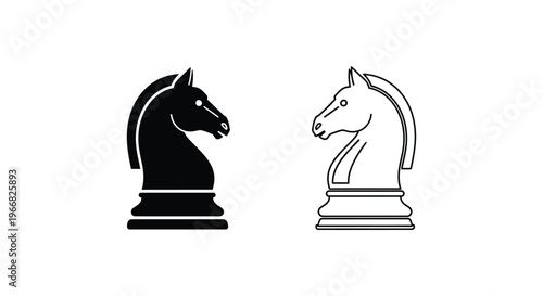 black and white knight chess pieces Vector