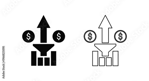 a black and white icon of money growing Vector