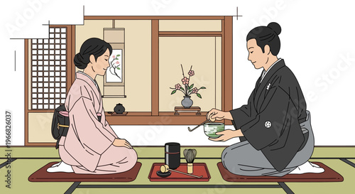 Japanese Tea Ceremony with Traditional Kimono Attire