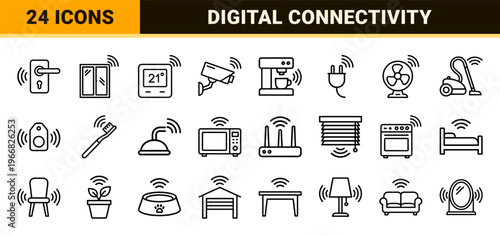 Wireless Technology Connectivity and IOT Smart Home Network Interface Minimalist Monoline Geometric Line Art Grid for Digital Systems