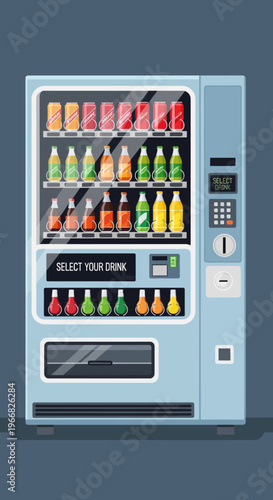 Modern Vending Machine with Assorted Drinks Vector Illustration