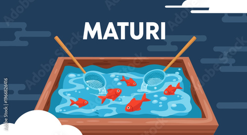 Japanese Goldfish Scooping Game Illustration