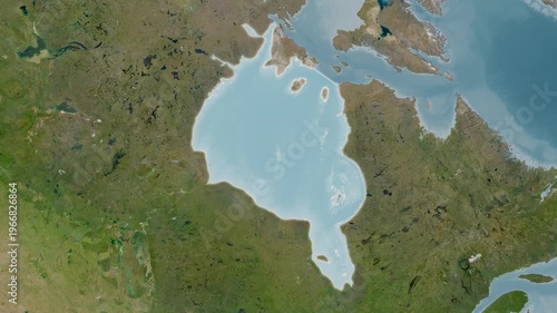 Hudson Bay - Highlighted Geographic Boundaries on Natural Color Map