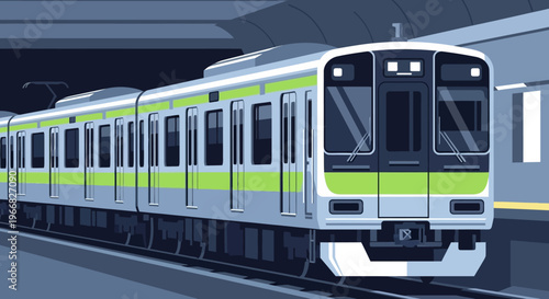 Modern Commuter Train Arriving at Underground Subway Station