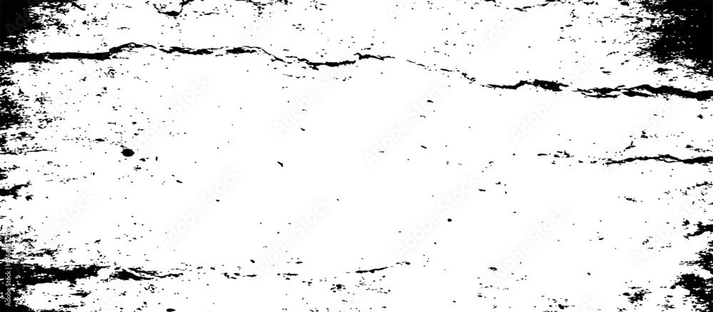 Naklejka premium Black and white grunge texture overlay with distressed cracks and subtle dust elements