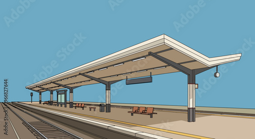 Modern Railway Station Platform with Canopy Illustration