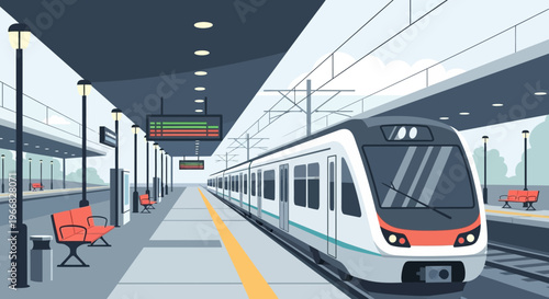 Modern Subway Train Arriving at City Station Platform