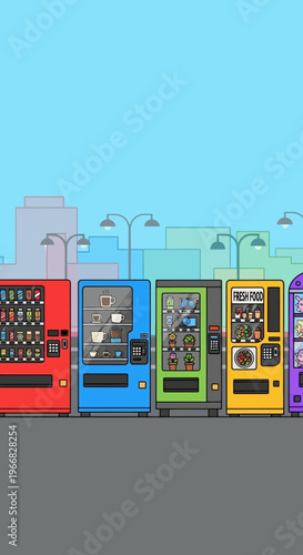 Pixel Art Vending Machines Row in City Street
