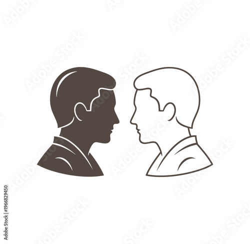 two men facing each other in profile  one dark and one light