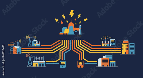 Modern Electrical Power Grid Network Illustration.