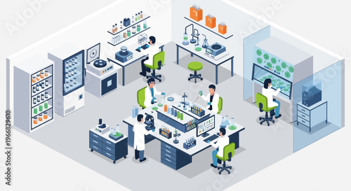 Scientists working in a modern laboratory research facility.