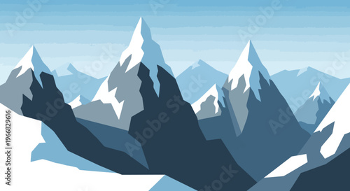 Snowy Mountain Peaks Under a Clear Blue Sky.
