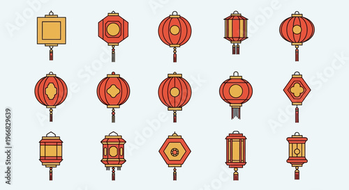 Set of Traditional Chinese Lanterns Icons
