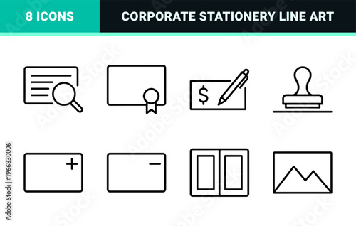 Minimalist Monoline Paper and Documentation Line Art for Professional Office Administration and Commercial Stationery Design Projects