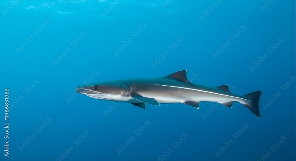 Fototapeta premium Shark Swimming in Deep Blue Ocean Underwater Scene