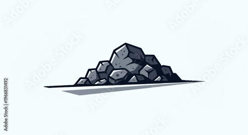 A stylized pile of gray, angular rocks with a shadow cast on a white background