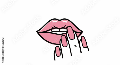 A stylized pink mouth with a finger touching it