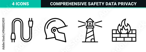 Minimalist monoline geometric line art representing comprehensive protection, cybersecurity, and physical safety concepts.
