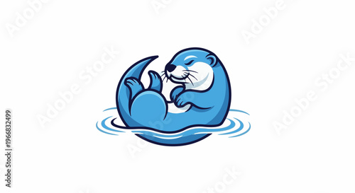 A stylized cartoon otter floats serenely on its back in blue water