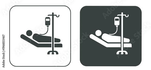 hospital iv drip icon set, patient infusion pictogram in rounded square panels, black and white vector medical symbols on transparent background