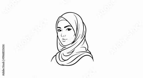 A stylish line drawing of a woman wearing a hijab