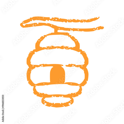 Beehive on branch, hand drawn, crayon wax, doodle honey bee hive, wild nature element, bee house, rough texture doodle illustration, organic honey concept, wax crayon drawing