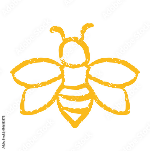 Title:
Bee bumblebee, honey bee icon, hand drawn crayon wax style, cute insect doodle, yellow wax crayon texture, childish drawing element, honeybee pollinator, rough texture doodle illustration