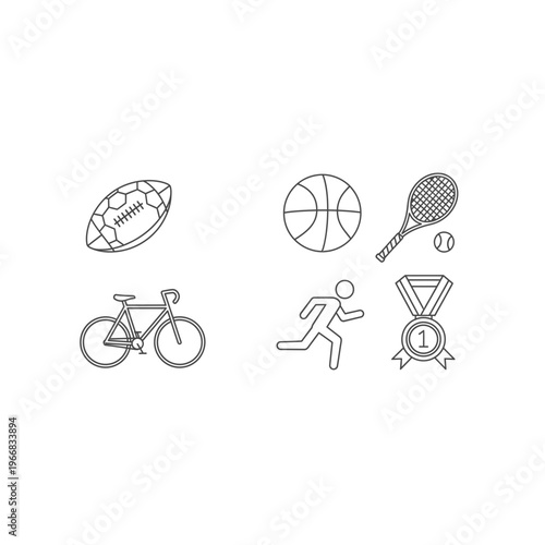 Various sports icons including football and bicycle Vector