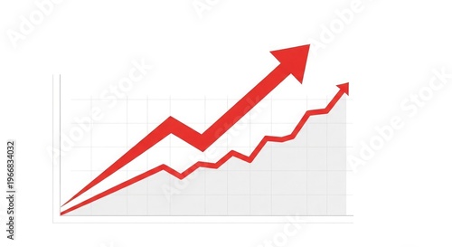 Red upward arrows on a graph showing strong growth, symbolizing financial success, rising markets, business expansion, and positive economic trends