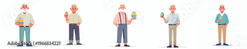 vector of a grandpa standing happily holding an Easter egg