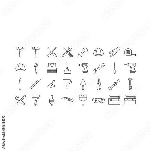 A collection of various tools on a white background Vector