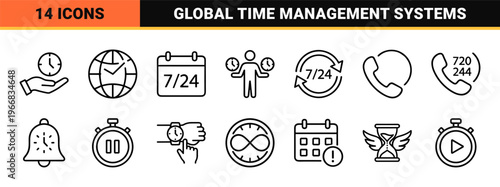 Time Management and Productivity Linear Symbols Featuring minimalist Geometric Line Art for Business Scheduling and Efficiency Apps