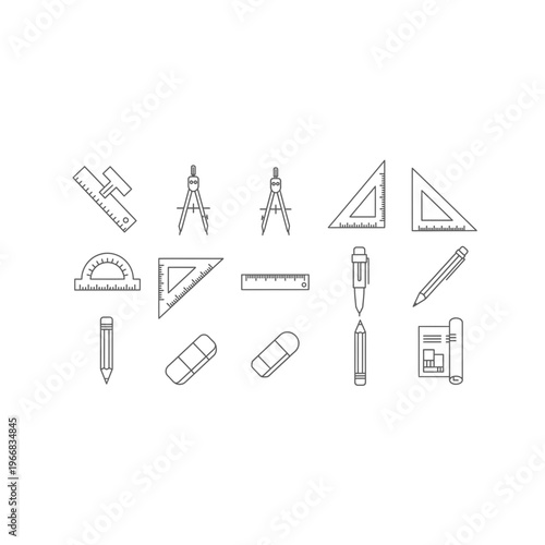 A collection of various drawing and drafting tools Vector