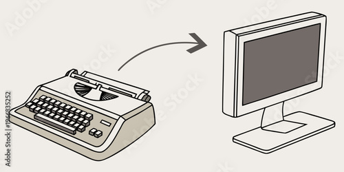 Old vs new technology. Modern computer and typewriter