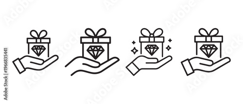Hand holding gift box with diamond, symbolizing premium rewards, loyalty programs, or exclusive offers.