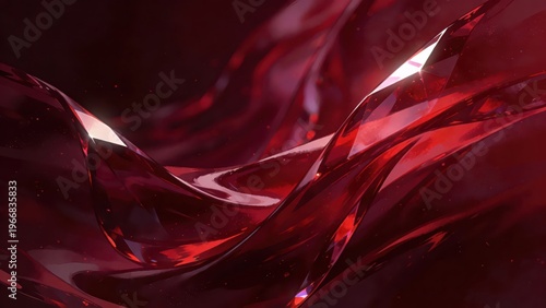 Flowing cut surfaces with burgundy crystal texture refract bright light and shadow against a dark background, presenting a high-end luxury visual atmosphere, making it a visual material image suitable