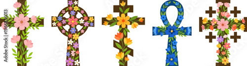 Colorful Decorative Crosses with Floral and Beaded Designs for Celebrations
