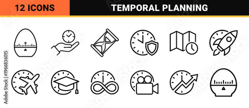Time Management and Productivity Planning Ultra-Minimalist Monoline Geometric Line Art Icon Set for Commercial Scheduling Interface Design