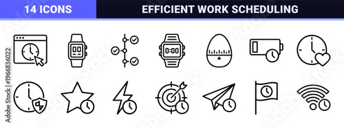 Time Management and Productivity Ultra-Minimalist Monoline Geometric Line Art Grid for Professional Business Workflow Visualization