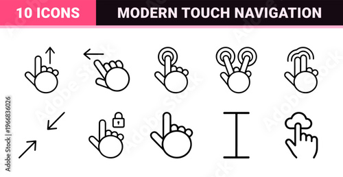 Ultra-minimalist Monoline Touchscreen Gestures and Cursor Interaction Symbols for Mobile UI Design and Digital Navigation Interface Prototypes