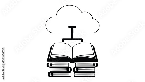 Cloud connected books icon for online learning resources