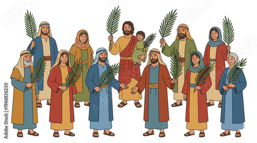 Historical Indigenous Group Gathering Illustration with Traditional Attire