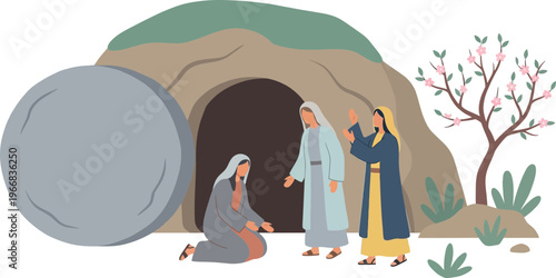 People Around the Cave Entrance with Elderly and Young Women